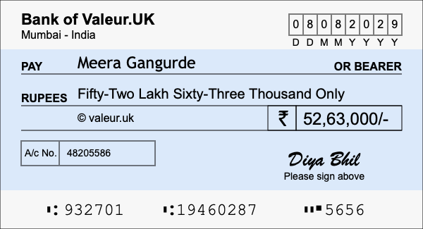 How to write a cheque for 52.63 lakh rupees How to write a cheque for 52.63 lakh rupees