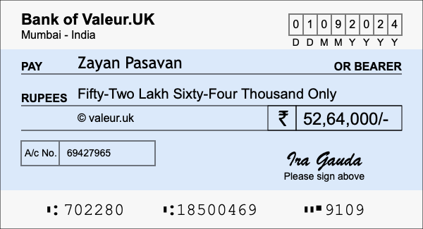 How to write a cheque for 52.64 lakh rupees How to write a cheque for 52.64 lakh rupees