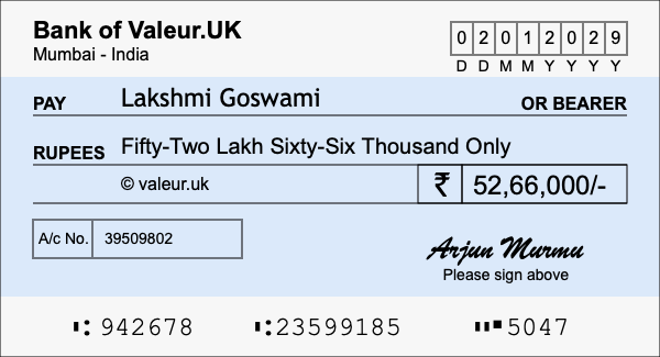 How to write a cheque for 52.66 lakh rupees How to write a cheque for 52.66 lakh rupees
