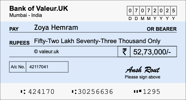 How to write a cheque for 52.73 lakh rupees How to write a cheque for 52.73 lakh rupees