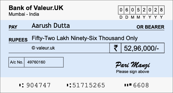 How to write a cheque for 52.96 lakh rupees How to write a cheque for 52.96 lakh rupees