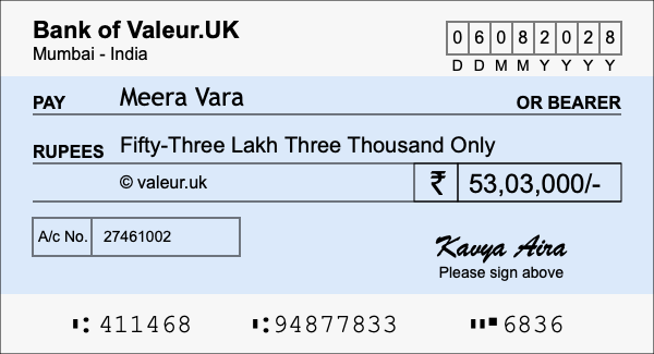 How to write a cheque for 53.03 lakh rupees How to write a cheque for 53.03 lakh rupees