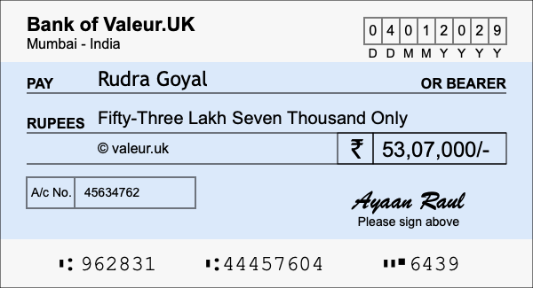 How to write a cheque for 53.07 lakh rupees How to write a cheque for 53.07 lakh rupees