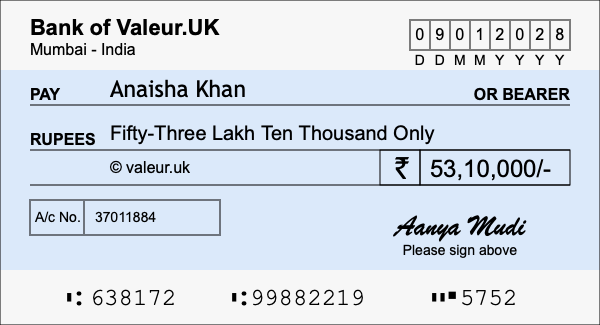 How to write a cheque for 53.1 lakh rupees How to write a cheque for 53.1 lakh rupees