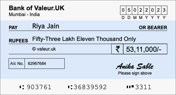 How to write a cheque for 53.11 lakh rupees How to write a cheque for 53.11 lakh rupees