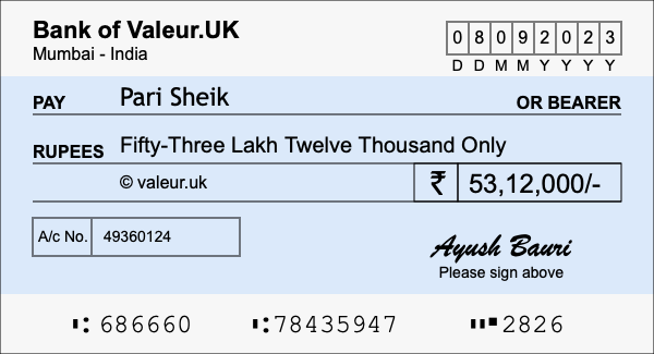 How to write a cheque for 53.12 lakh rupees How to write a cheque for 53.12 lakh rupees