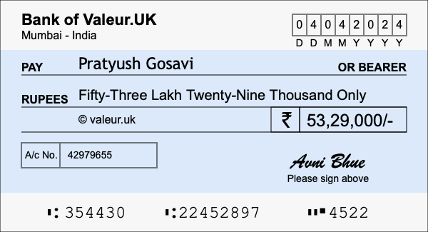 How to write a cheque for 53.29 lakh rupees How to write a cheque for 53.29 lakh rupees