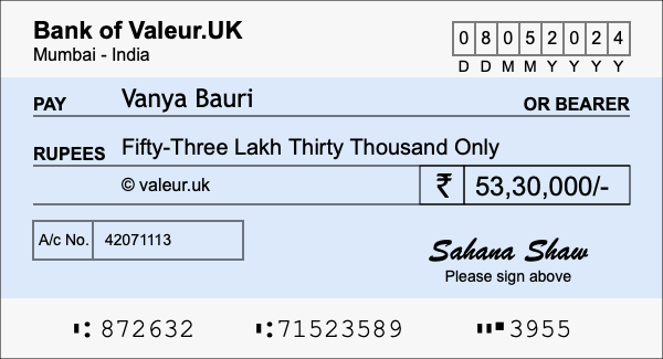 How to write a cheque for 53.3 lakh rupees How to write a cheque for 53.3 lakh rupees