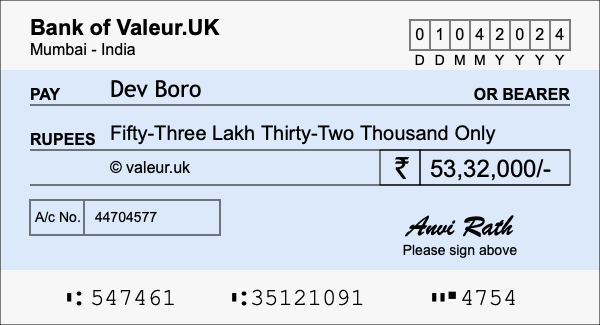 How to write a cheque for 53.32 lakh rupees How to write a cheque for 53.32 lakh rupees