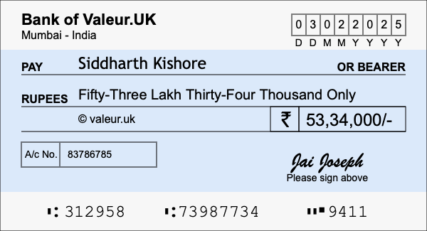 How to write a cheque for 53.34 lakh rupees