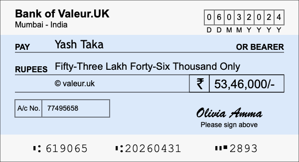 How to write a cheque for 53.46 lakh rupees How to write a cheque for 53.46 lakh rupees