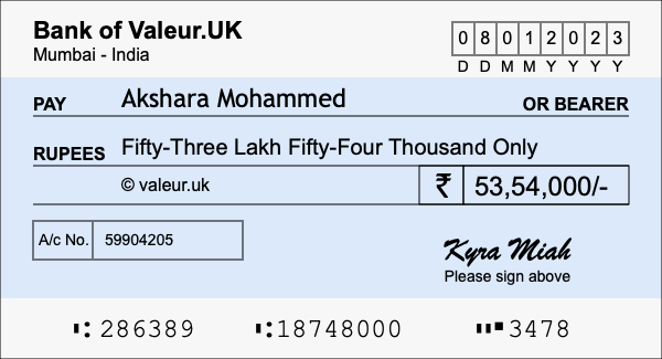 How to write a cheque for 53.54 lakh rupees How to write a cheque for 53.54 lakh rupees