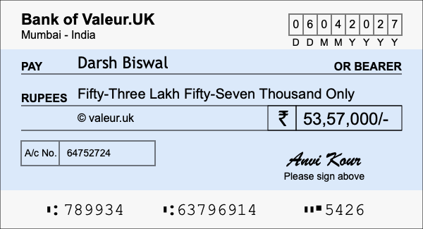 How to write a cheque for 53.57 lakh rupees How to write a cheque for 53.57 lakh rupees