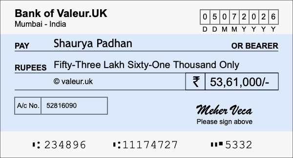 How to write a cheque for 53.61 lakh rupees