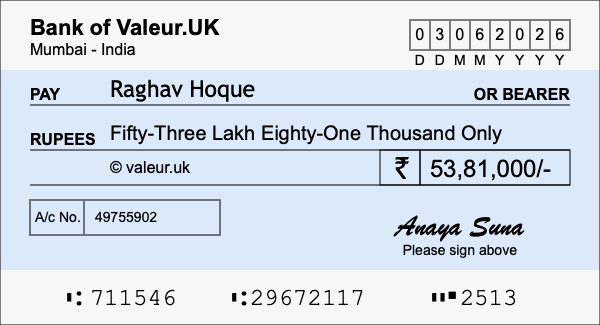How to write a cheque for 53.81 lakh rupees