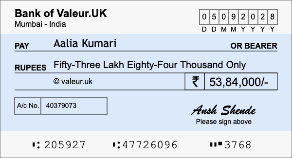 How to write a cheque for 53.84 lakh rupees