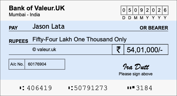 How to write a cheque for 54.01 lakh rupees How to write a cheque for 54.01 lakh rupees