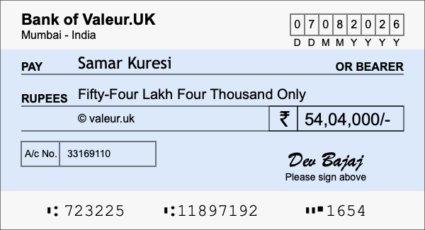 How to write a cheque for 54.04 lakh rupees How to write a cheque for 54.04 lakh rupees