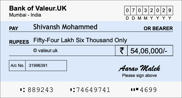 How to write a cheque for 54.06 lakh rupees How to write a cheque for 54.06 lakh rupees