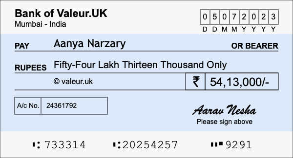 How to write a cheque for 54.13 lakh rupees How to write a cheque for 54.13 lakh rupees