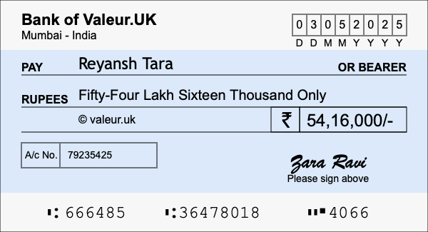How to write a cheque for 54.16 lakh rupees