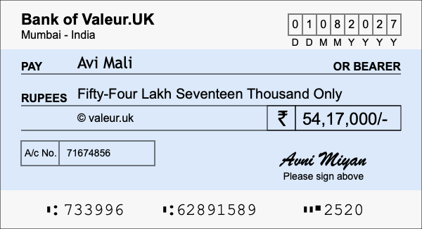 How to write a cheque for 54.17 lakh rupees