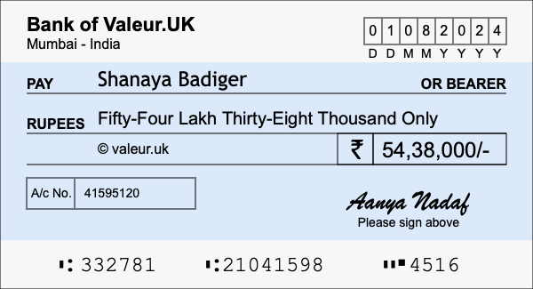 How to write a cheque for 54.38 lakh rupees