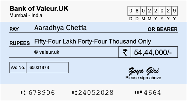 How to write a cheque for 54.44 lakh rupees How to write a cheque for 54.44 lakh rupees