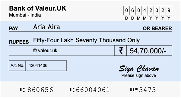 How to write a cheque for 54.7 lakh rupees How to write a cheque for 54.7 lakh rupees