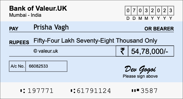 How to write a cheque for 54.78 lakh rupees