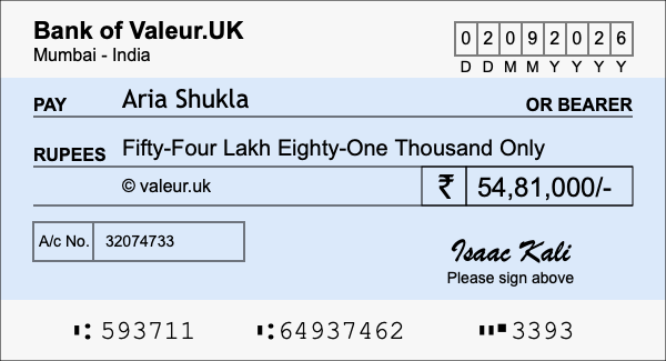 How to write a cheque for 54.81 lakh rupees