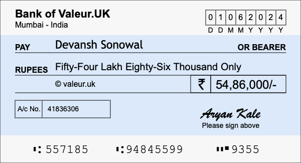 How to write a cheque for 54.86 lakh rupees
