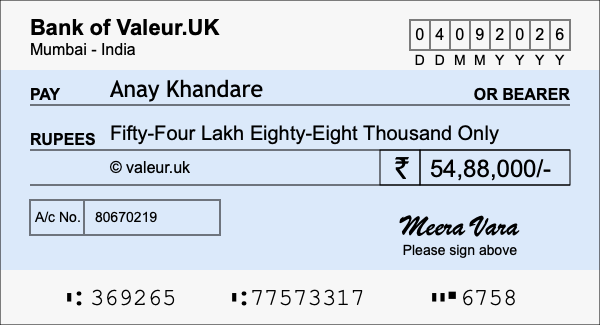 How to write a cheque for 54.88 lakh rupees