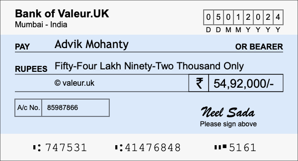 How to write a cheque for 54.92 lakh rupees