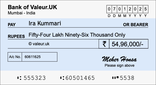 How to write a cheque for 54.96 lakh rupees