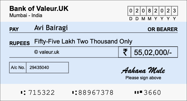 How to write a cheque for 55.02 lakh rupees How to write a cheque for 55.02 lakh rupees