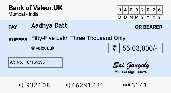 How to write a cheque for 55.03 lakh rupees How to write a cheque for 55.03 lakh rupees