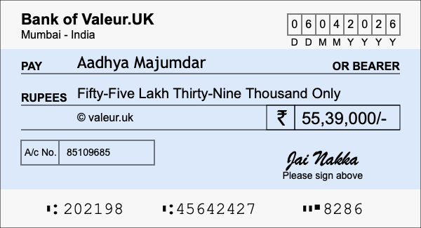How to write a cheque for 55.39 lakh rupees How to write a cheque for 55.39 lakh rupees