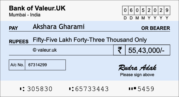 How to write a cheque for 55.43 lakh rupees