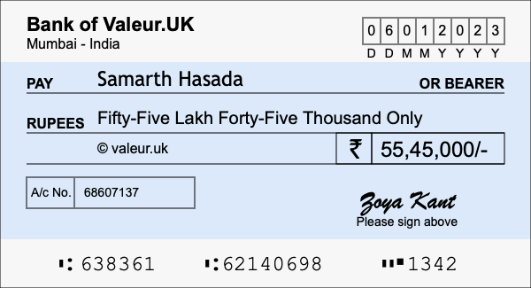 How to write a cheque for 55.45 lakh rupees How to write a cheque for 55.45 lakh rupees