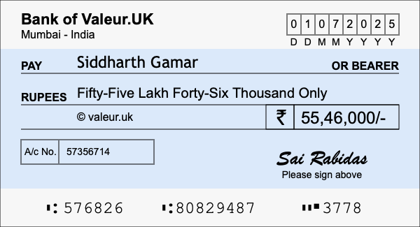 How to write a cheque for 55.46 lakh rupees How to write a cheque for 55.46 lakh rupees