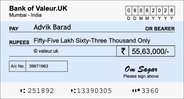 How to write a cheque for 55.63 lakh rupees How to write a cheque for 55.63 lakh rupees