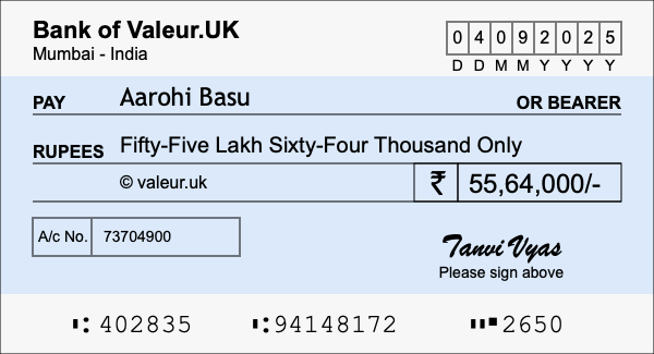 How to write a cheque for 55.64 lakh rupees How to write a cheque for 55.64 lakh rupees