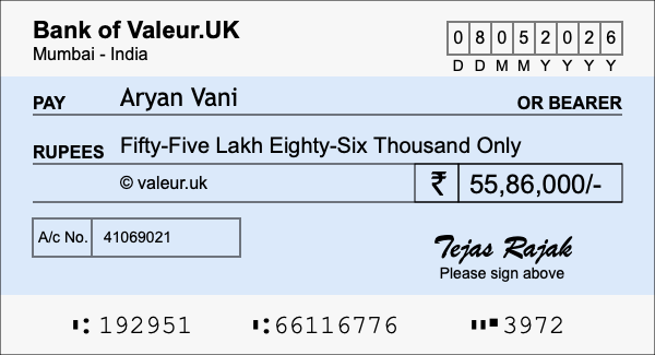 How to write a cheque for 55.86 lakh rupees How to write a cheque for 55.86 lakh rupees