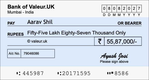 How to write a cheque for 55.87 lakh rupees How to write a cheque for 55.87 lakh rupees