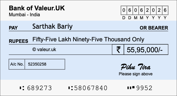 How to write a cheque for 55.95 lakh rupees How to write a cheque for 55.95 lakh rupees