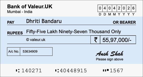 How to write a cheque for 55.97 lakh rupees How to write a cheque for 55.97 lakh rupees