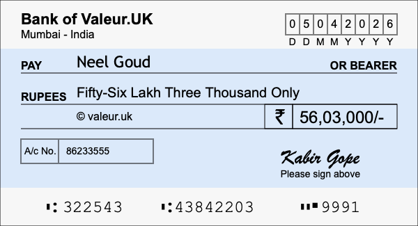 How to write a cheque for 56.03 lakh rupees How to write a cheque for 56.03 lakh rupees