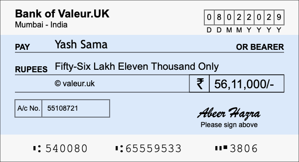 How to write a cheque for 56.11 lakh rupees How to write a cheque for 56.11 lakh rupees