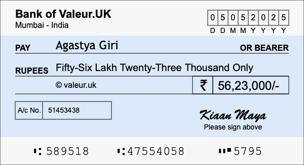 How to write a cheque for 56.23 lakh rupees